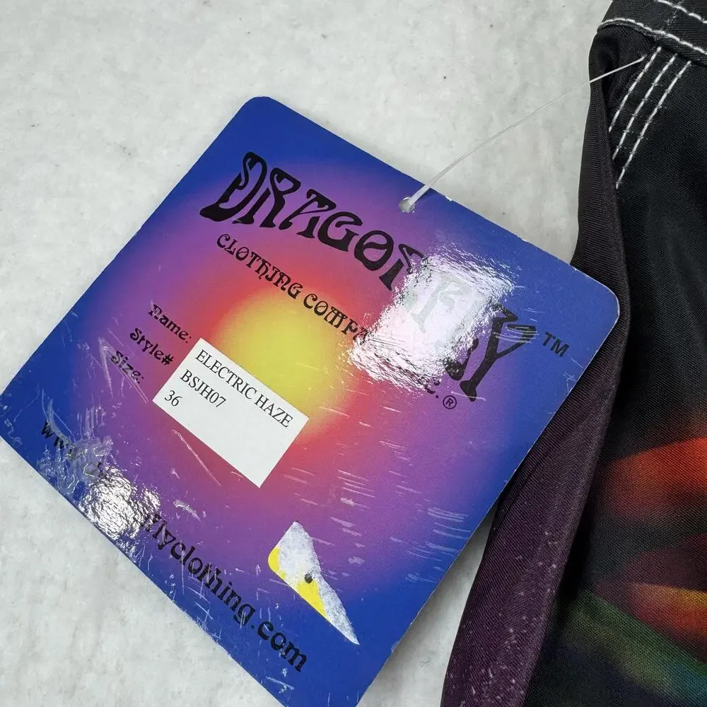 Dragonfly Swim Shorts Mens Size 36 Purple Hendrix Electric Haze Board Graphic